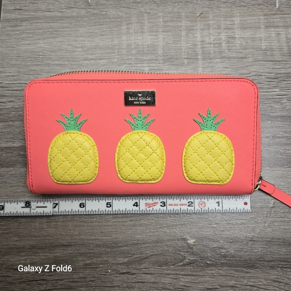 Kate Spade New York Pink Leather Pineapple Wallet Zip‎ Around Long Continental - Picture 7 of 10